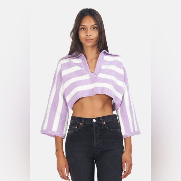 For Love&Lemons Maud Boxy Crop Sweater - Purple - Picture 2 of 9